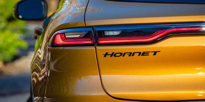 Logo on yellow 2025 Dodge Hornet