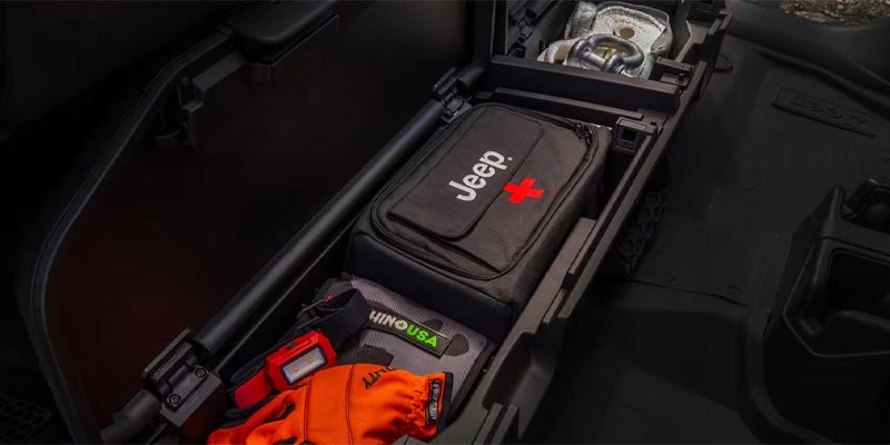 Storage in cabin of Jeep Gladiator for first Aid box